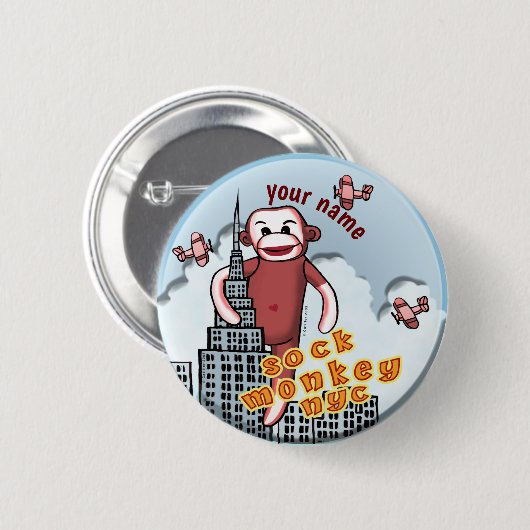 NYC Sock Monkey Button (Vorne & Hinten)