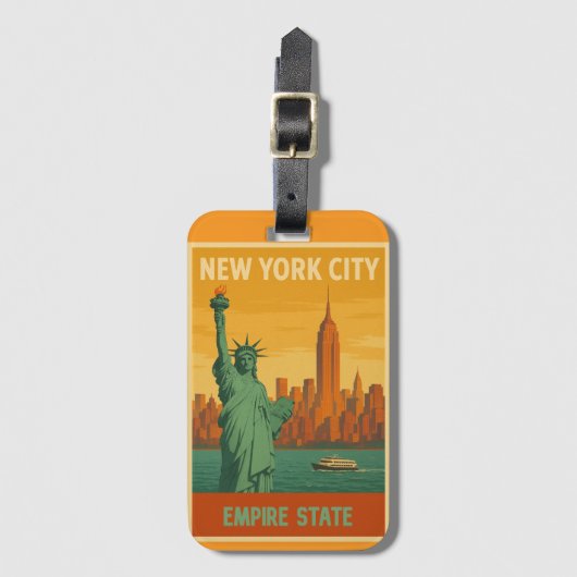 NYC Statue of Liberty & Empire State Retro Gepäckanhänger (Vorderseite Vertikal)