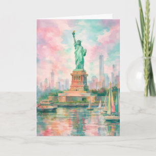 NYC Statue of Liberty Karte - Pastell-Wasserfarbe 