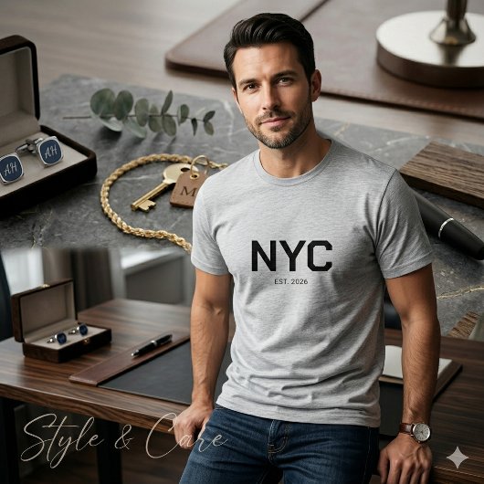 NYC Text Mark Herren Modern Grau Grafik T-Shirt