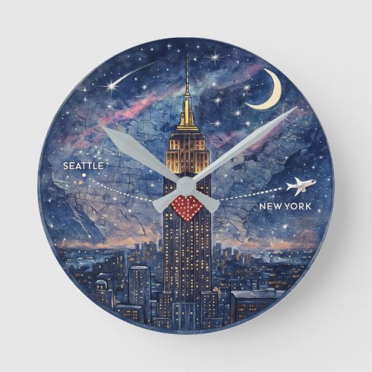 NYC to Seattle Wall Clock Runde Wanduhr (Vorderseite)