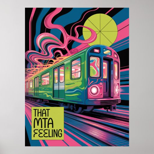 NYC-U-Bahn-Transit-Psychedelic-MTA-Zug-Kunststil Poster (Vorne)