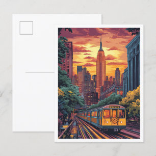 NYC USA Vintag Illustration Travel Postkarte