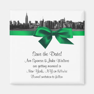 NYC Weite Skyline Geätzt BW Grün Save the Date Magnet