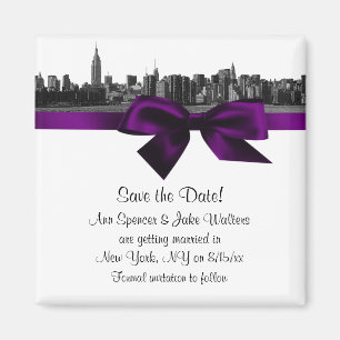 NYC Weite Skyline Geätzt BW Lila Save-the-Date-Kar Magnet