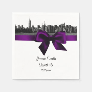 NYC Weite Skyline Geätzt BW Lila Sweet Sixteen Serviette