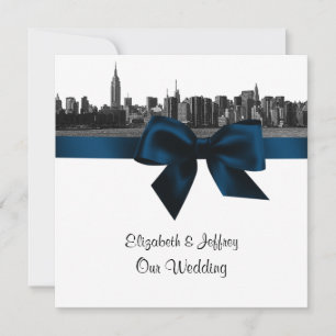 NYC Weite Skyline Geätzt BW Navy Blau Hochzeit SQ Einladung