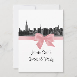 NYC Weite Skyline Geätzt BW Pink Sweet Sixteen Einladung