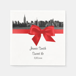 NYC Weite Skyline Geätzt BW Rot Sweet Sixteen Serviette