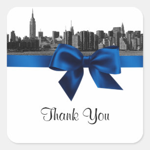 NYC Weite Skyline Geätzt BW Royal Blau Favor Tag # Quadratischer Aufkleber