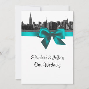 NYC Weite Skyline Geätzt BW Türkis Hochzeit Einladung