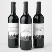 NYC-weites Skyline Etched BW Wine Bottle Label Weinetikett (Flaschen)