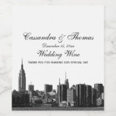 NYC-weites Skyline Etched BW Wine Bottle Label Weinetikett (Einzelnes Label)