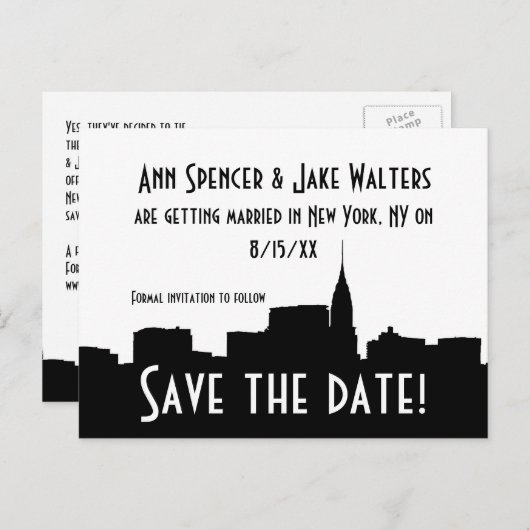 NYC Wide Chrysler 01B Silhouette Save the Date Ankündigungspostkarte (Vorne/Hinten)