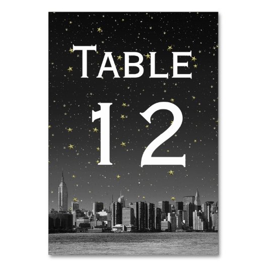 NYC Wide Skyline Black Gradient Starry DIY BG Tischnummer (Rückseite)