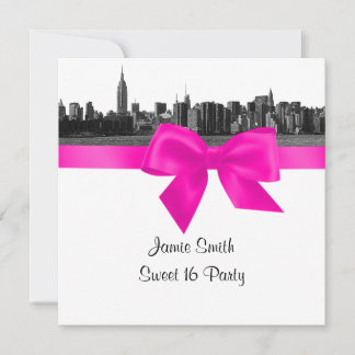 NYC Wide Skyline Etch BW Hot Pink 16 . Geburtstag  Einladung