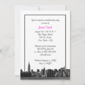 NYC Wide Skyline Etch BW Hot Pink Bachelorette Pty Einladung (Rückseite)