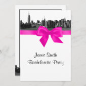 NYC Wide Skyline Etch BW Hot Pink Bachelorette Pty Einladung (Vorne/Hinten)
