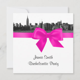 NYC Wide Skyline Etch BW Hot Pink Bachelorette SQ Einladung