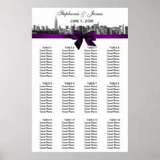 NYC Wide Skyline Etch BW Lila Bow Seekarte Poster