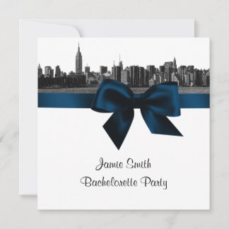 NYC Wide Skyline Etchd BW Navy Bachelorette Pty SQ Einladung