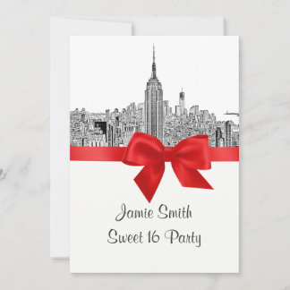 NYC Wide Skyline Etched 16 . Geburtstag Einladung
