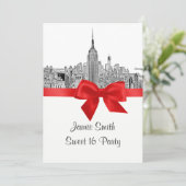 NYC Wide Skyline Etched 16 . Geburtstag Einladung (Stehend Vorderseite)