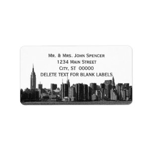 NYC Wide Skyline Etched BW Address Label Adressaufkleber