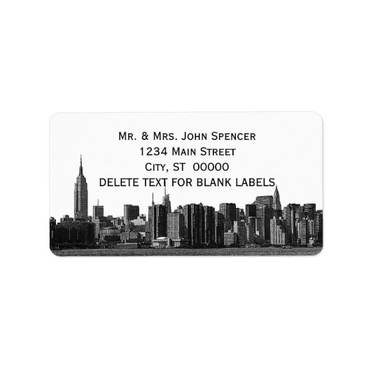 NYC Wide Skyline Etched BW Address Label Adressaufkleber (Vorne)