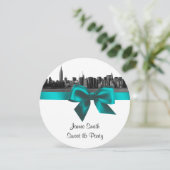 NYC Wide Skyline Etched BW Aquamarin 16 . Geburtst Einladung (Stehend Vorderseite)