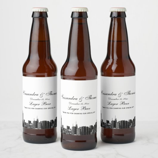 NYC Wide Skyline Etched BW-Bierflasche-Etikett Bierflaschenetikett (Flaschen)