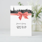 NYC Wide Skyline Etched BW Coral UAWG #2 RSVP Karte (Stehend Vorderseite)