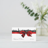 NYC Wide Skyline Etched BW Dark Red Escort Cards Platzkarte (Stehend Vorderseite)