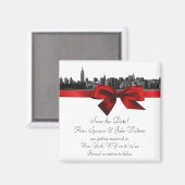 NYC Wide Skyline Etched BW Dark Red Save the Date Magnet (Vorderseite/Rückseite)