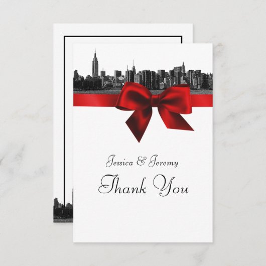 NYC Wide Skyline Etched BW Dark Red Vielen Dank Dankeskarte (Vorne/Hinten)