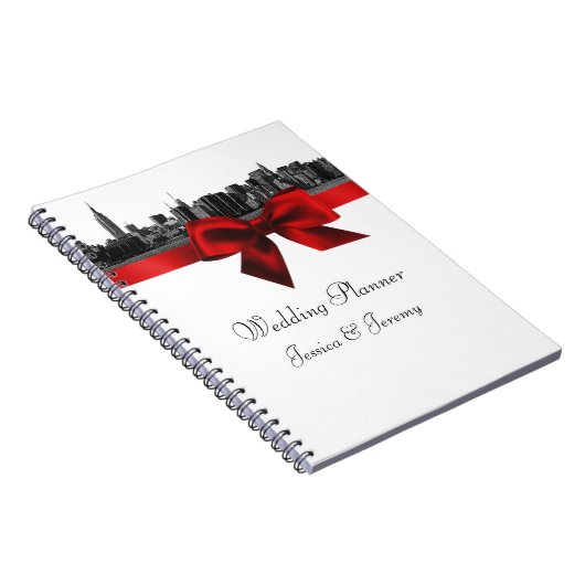 NYC Wide Skyline Etched BW Dk Red Plane Notebook Notizblock (Rechte Seite)