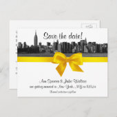 NYC Wide Skyline Etched BW Gelb Save the Date Ankündigungspostkarte (Vorne/Hinten)