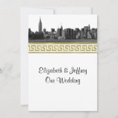 NYC Wide Skyline Etched BW Gold GK #5 Wedding Einladung (Vorderseite)