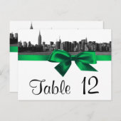 NYC Wide Skyline Etched BW Green Tischnummer (Vorne/Hinten)