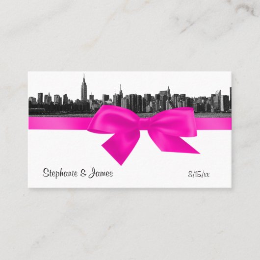 NYC Wide Skyline Etched BW Hot Pink Escortkarten Platzkarte (Vorderseite)