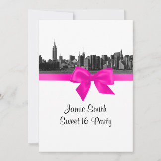 NYC Wide Skyline Etched BW Hot Pink Sweet 16 Einladung