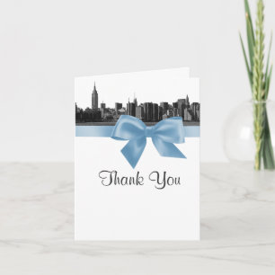 NYC Wide Skyline Etched BW Light Blue Thank You Dankeskarte