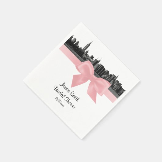 NYC Wide Skyline Etched BW Light Pink Ribbon Serviette (Ecke)