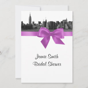 NYC Wide Skyline Etched BW Lilac Brautparty Einladung