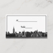 NYC Wide Skyline Etched BW Lilac Escort Cards Platzkarte (Rückseite)