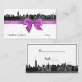 NYC Wide Skyline Etched BW Lilac Escort Cards Platzkarte (Vorne/Hinten)
