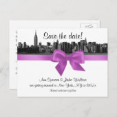 NYC Wide Skyline Etched BW Lilac Save the Date Ankündigungspostkarte (Vorne/Hinten)