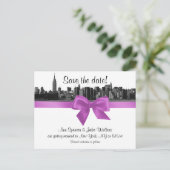 NYC Wide Skyline Etched BW Lilac Save the Date Ankündigungspostkarte (Stehend Vorderseite)