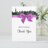 NYC Wide Skyline Etched BW Lilac Vielen Dank Dankeskarte (Stehend Vorderseite)
