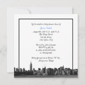 NYC Wide Skyline Etched BW Lt Blue Baby Dusche SQ Einladung (Rückseite)